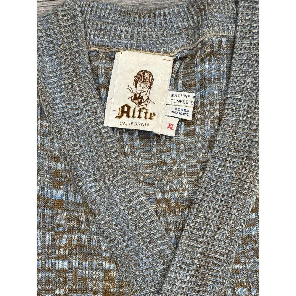 Vtg Alfie California Button Up Sweater Vest Brown & Blue 70s 80s SZ XL - Picture 4 of 4